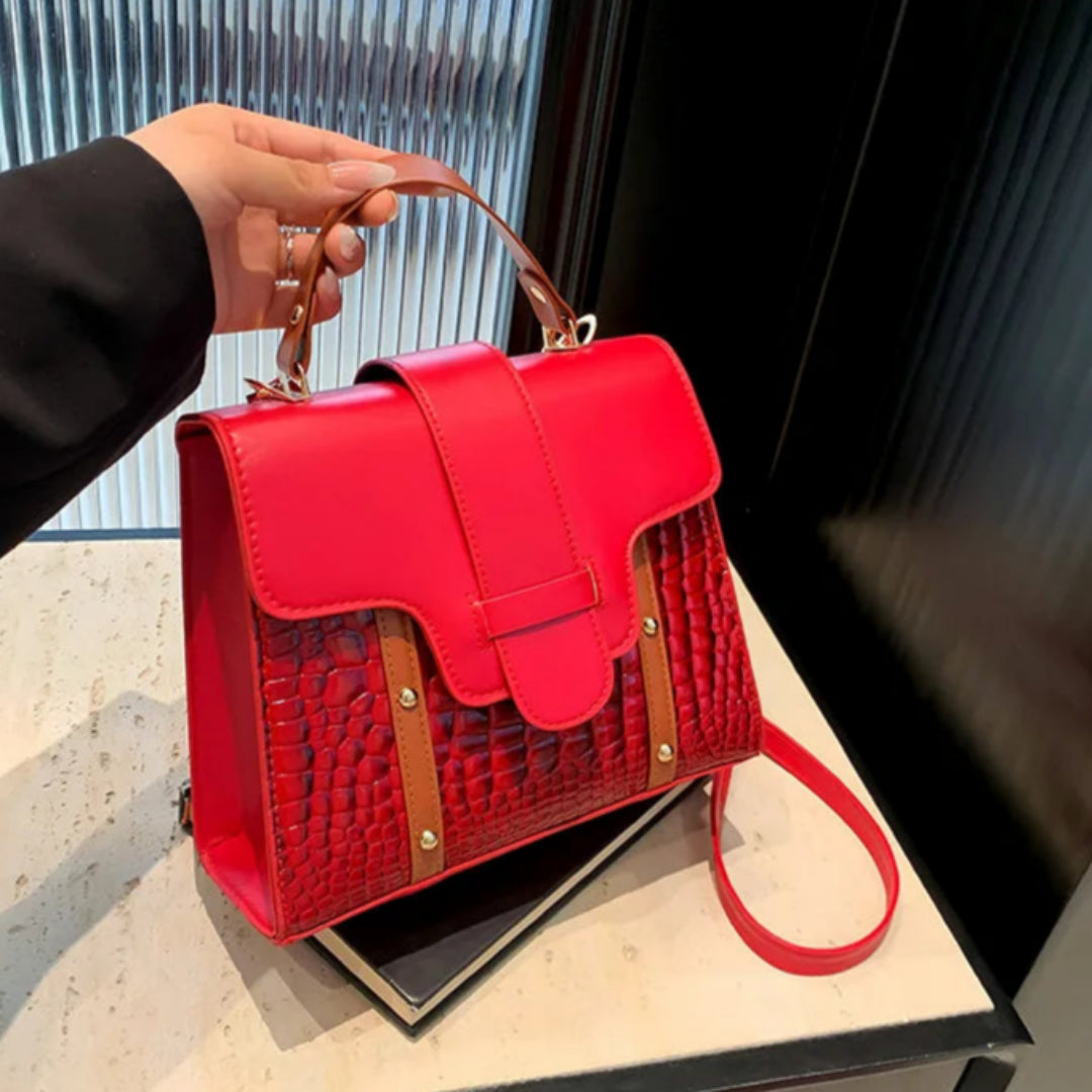 Damen Handtasche Im Retro-Stil ⎜ Umhängetasche Mit Kroko-Optik Und Kontrastfarben Für Alltag Und Ausgehen