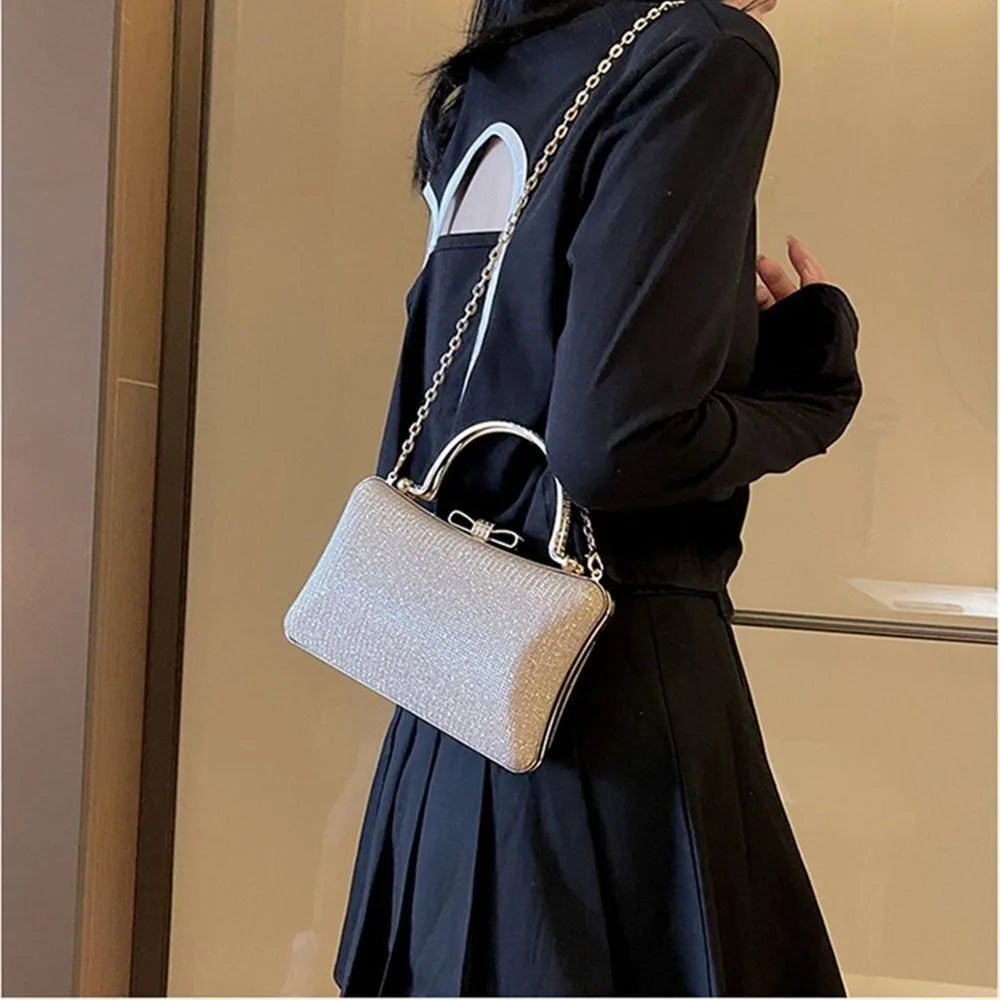 Abendtasche für Damen ⎜ Elegante Clutch mit Glitzer-Design und Kettenträger für festliche Anlässe