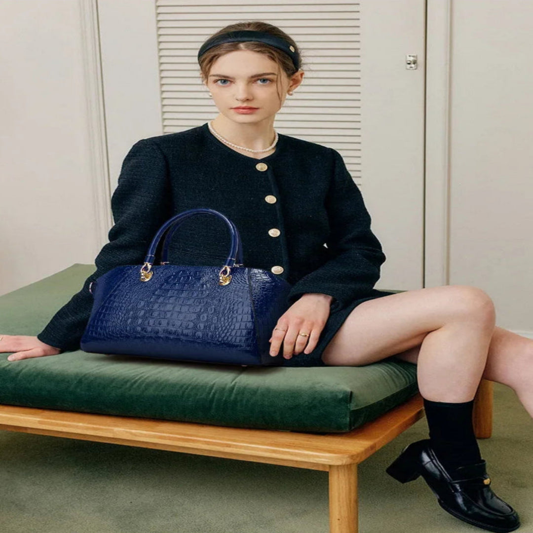 Handtasche für Damen ⎜ Elegante Schultertasche in Krokolederoptik mit Tragegriff und abnehmbarem Riemen für Alltag und Büro