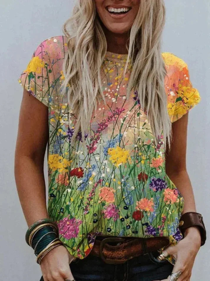 Lisa - Bequemes T-shirt Mit Floralem Kunstdesign