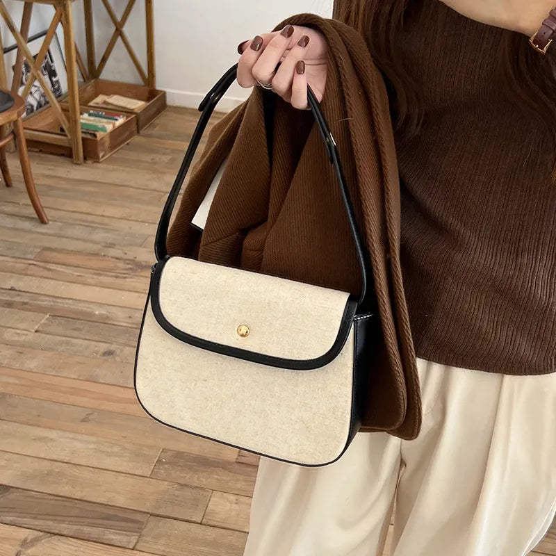 Schultertasche für Damen ⎜ Elegante Umhängetasche aus Canvas mit Kontrastkante für stilvolle Alltagslooks