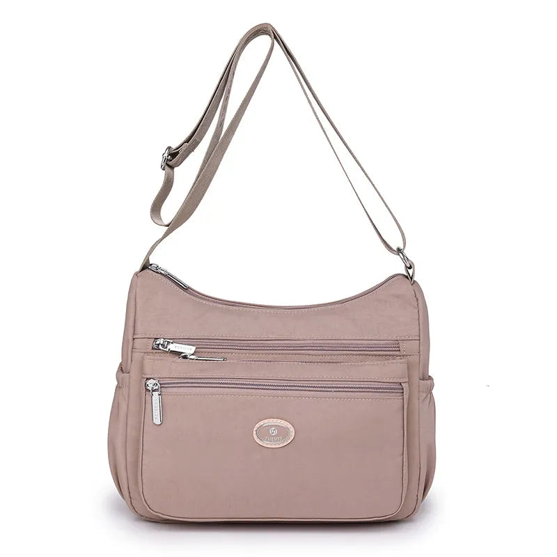 Schultertasche für Damen aus Nylon ⎜ Leichte Umhängetasche mit Reißverschluss für Alltag und Freizeit