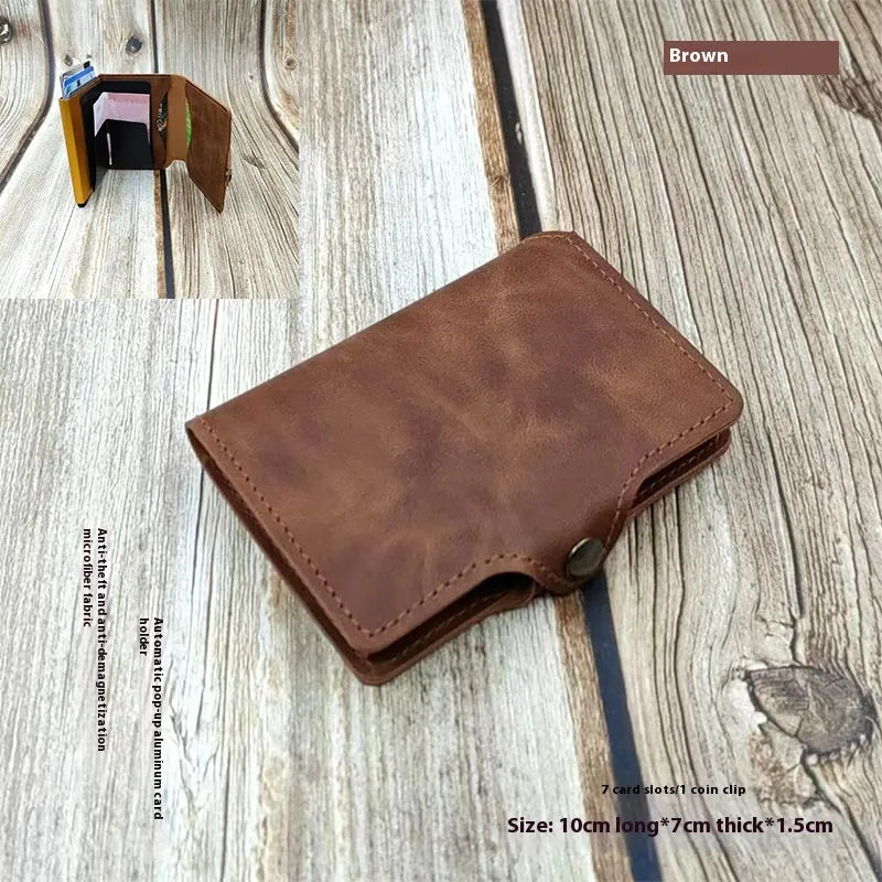 Kartenetui im Retro-Stil für Herren ⎜ Robuster Kartenhalter aus Metall und Leder mit Druckknopf und kompakter Form