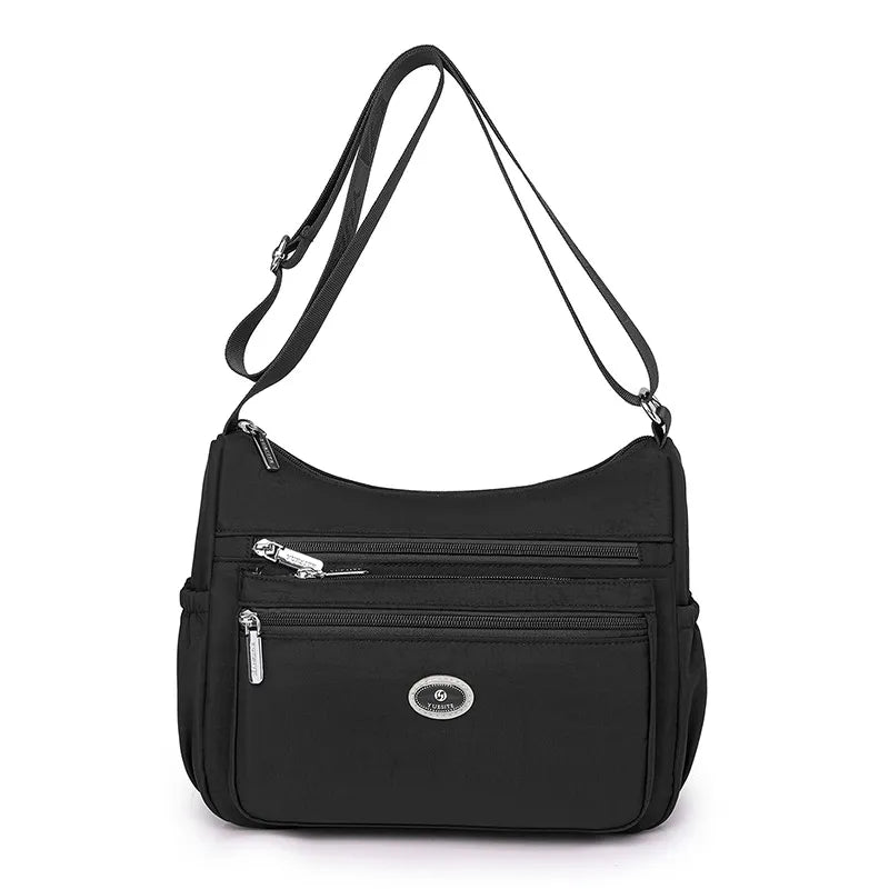 Schultertasche für Damen aus Nylon ⎜ Leichte Umhängetasche mit Reißverschluss für Alltag und Freizeit