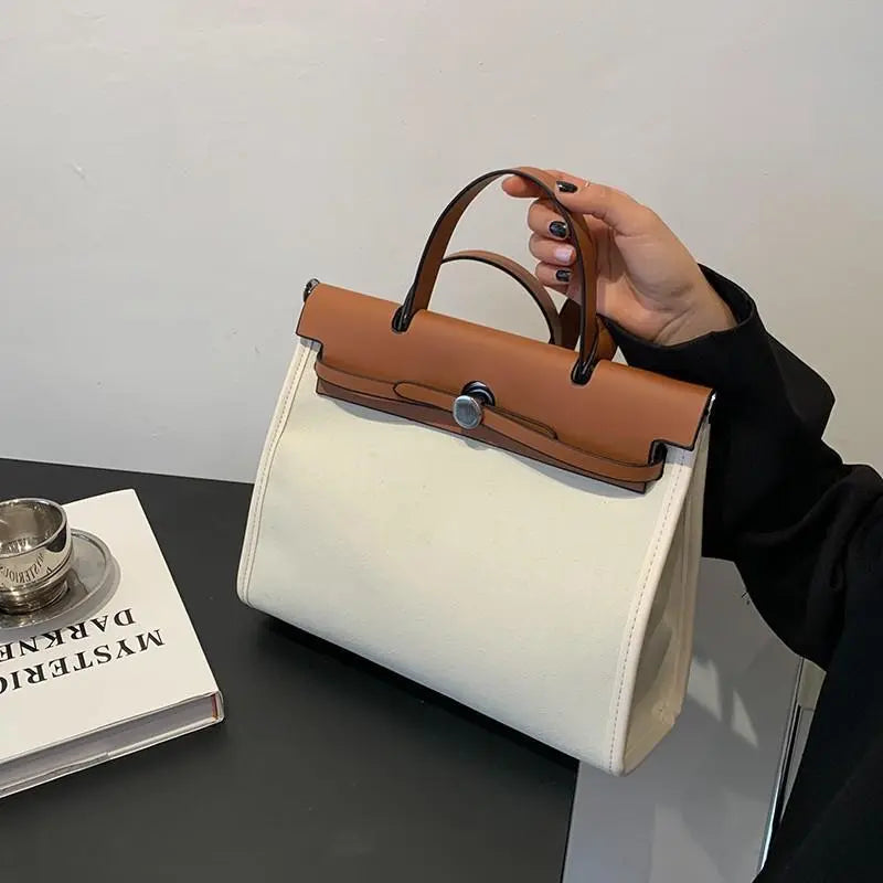 Handtasche für Damen ⎜ Schlichte Tragetasche mit Kontrastdesign und großem Stauraum für Alltag und Büro