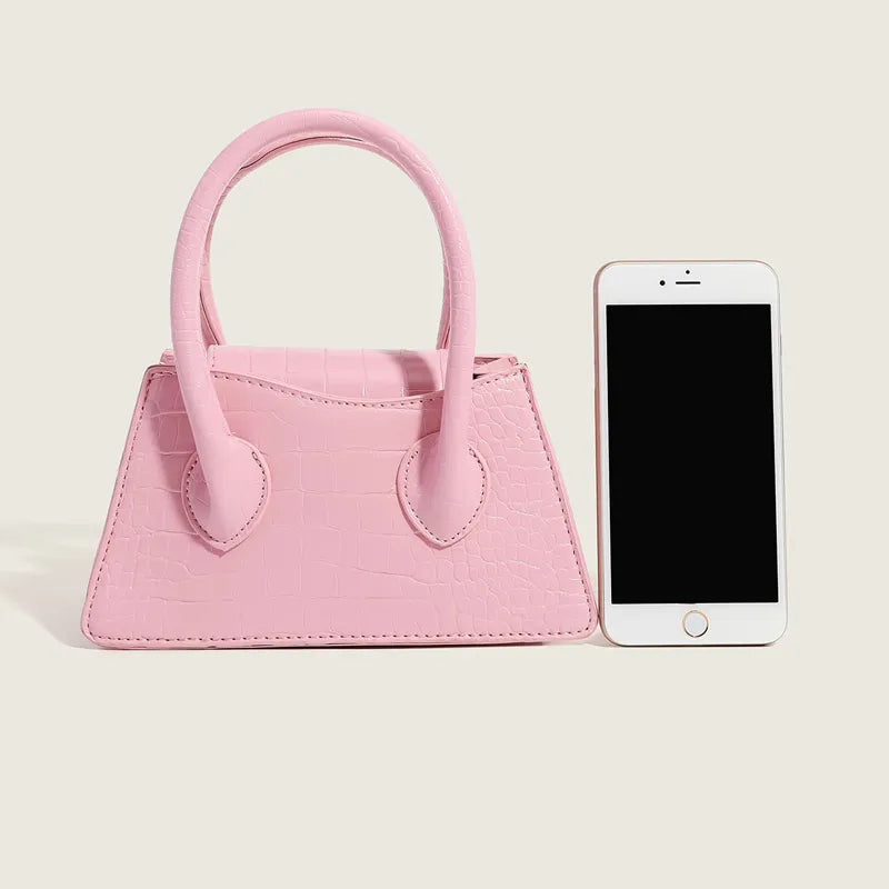 Handtasche für Damen ⎜ Kompakte Umhängetasche im Krokolook mit Tragehenkeln für stilvolle Alltags-Outfits