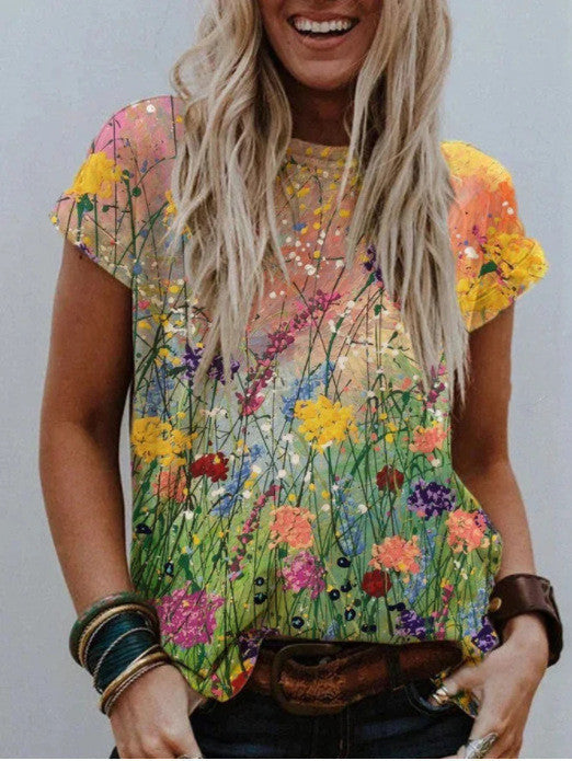 shaira - Blumenkunstmalerei bequemes T-Shirt