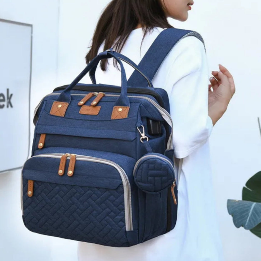 Wickelrucksack für Eltern ⎜ Großer Babyrucksack mit Flaschenfach, Isolierung und faltbarem Bett für unterwegs