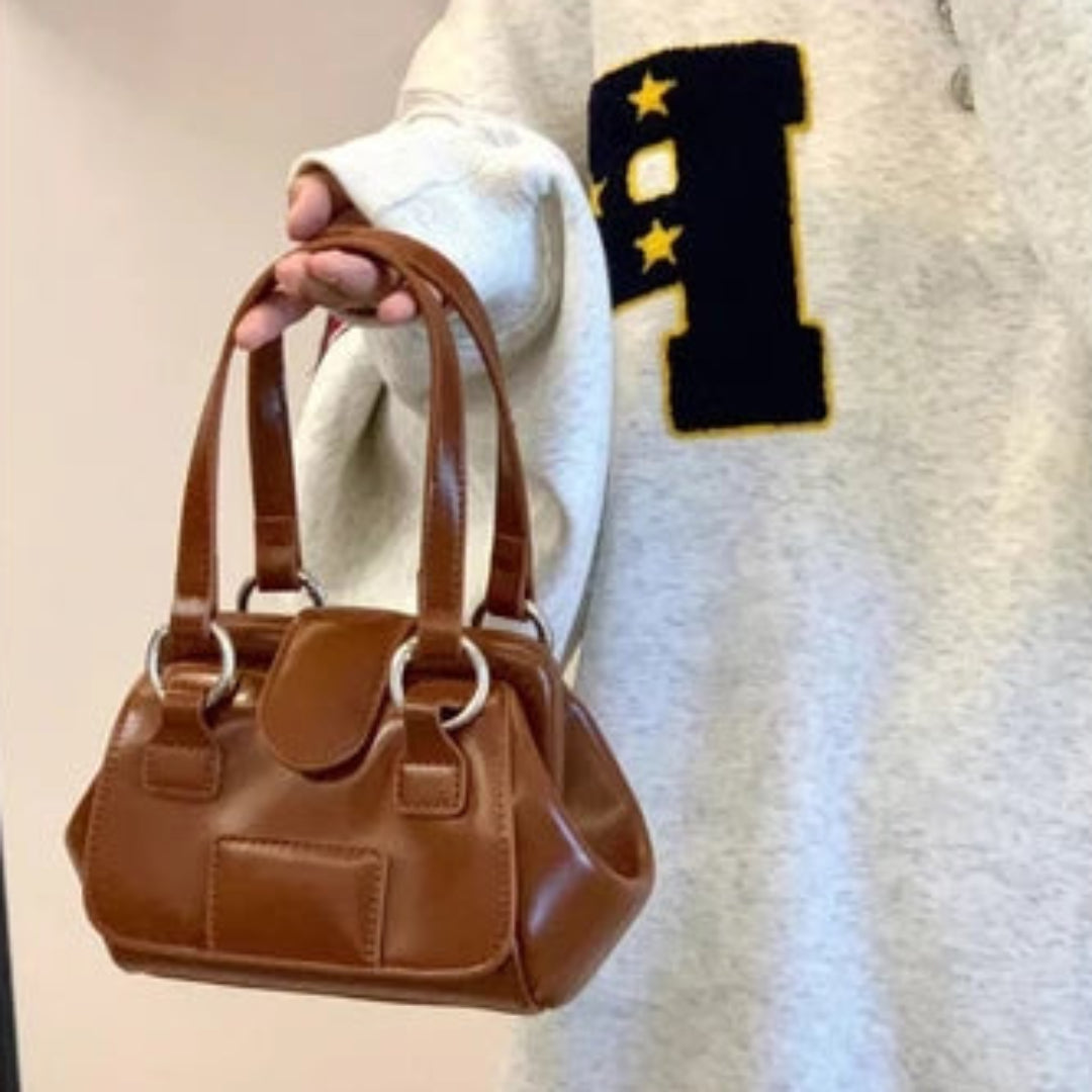 Große Damen-Handtasche ⎜ Modische Retro Schultertasche aus Kunstleder für Alltag und Business